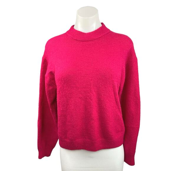 H&M Pink Ribbed Knit Trim Mock Neck Oversized Pullover Sweater Top Size XS - Picture 1 of 4